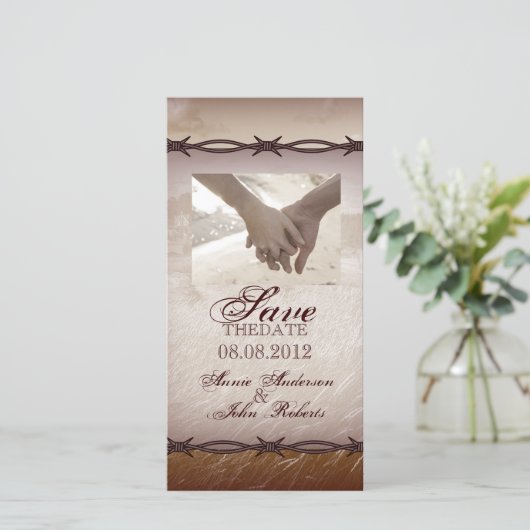 Save The Date fil barbelé mariage campagnard occidental enregist (Debout devant)