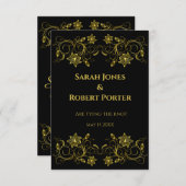 Save The Date Filigree or et script sur arrière - plan noir (Devant / Derrière)