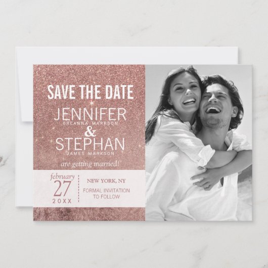 Save The Date Fille moderne Rose Parties scintillant or Foil Enr (Devant)