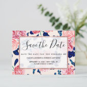 Save The Date Fille Rose Marine Bleu Pays Fleurs Peintes (Debout devant)