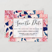 Save The Date Fille Rose Marine Bleu Pays Fleurs Peintes (Devant / Derrière)