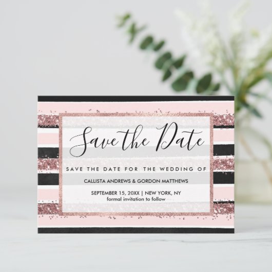 Save The Date Fille Rose or rose noir Parties scintillant rayure (Debout devant)