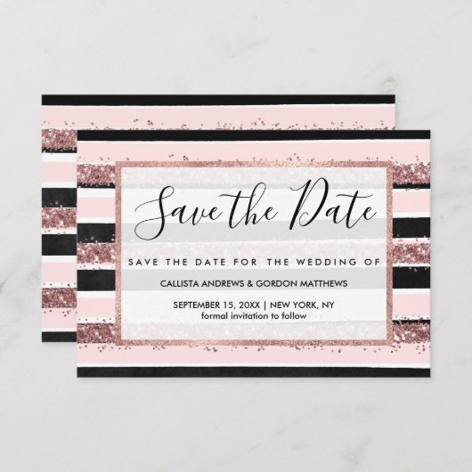 Save The Date Fille Rose or rose noir Parties scintillant rayure (Devant / Derrière)