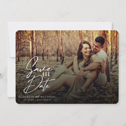 Save The Date Filtre Automne Rustique Blanc Script Avant et Préc (Devant)