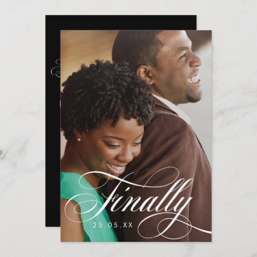Save The Date Finalement Élégant Script Photo Overlay (Devant / Derrière)