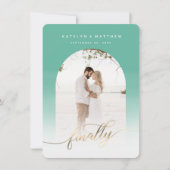 Save The Date Finalement Gold Script Jade Green Arched Photo enc (Devant)