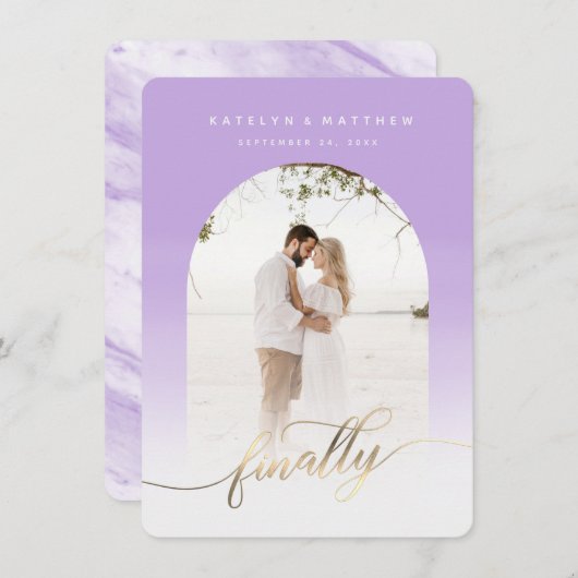 Save The Date Finalement Gold Script Lavender Archway encadré ph (Devant / Derrière)
