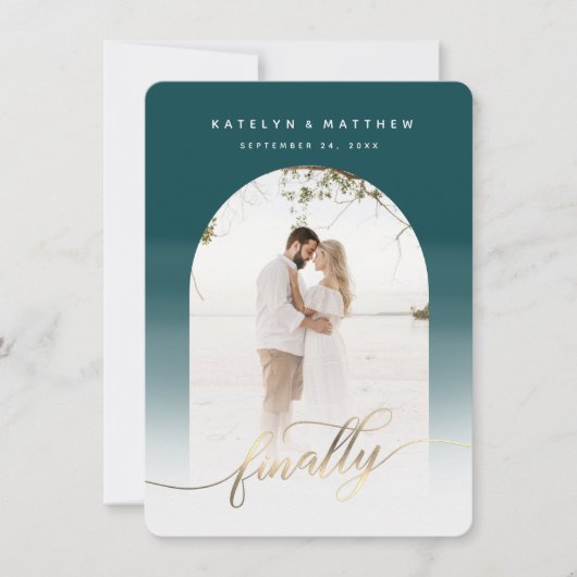 Save The Date Finalement Gold Script Turquoise Arche verte encad (Devant)
