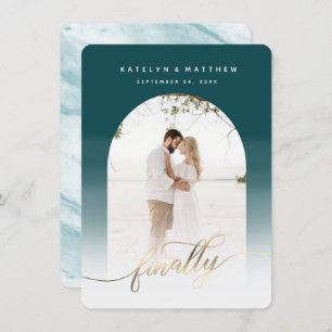 Save The Date Finalement Gold Script Turquoise Arche verte encad