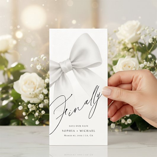 Save The Date Finally Modern Bow Minimalist Bookmark