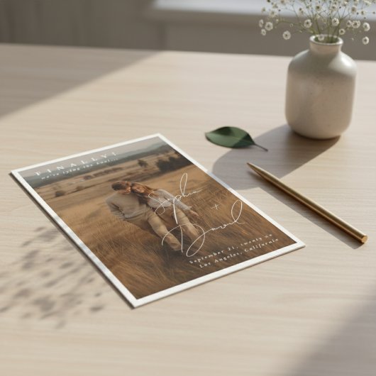 Save The Date Finally Script Elegant NAMES Photo Wedding