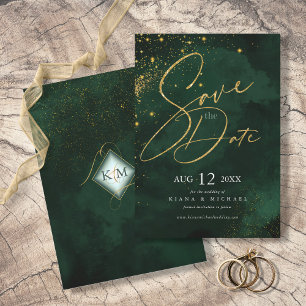 Save The Date Fine Lines Gold Abstrait Mariage Emerald ID867