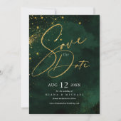 Save The Date Fine Lines Gold Abstrait Mariage Emerald ID867 (Devant)