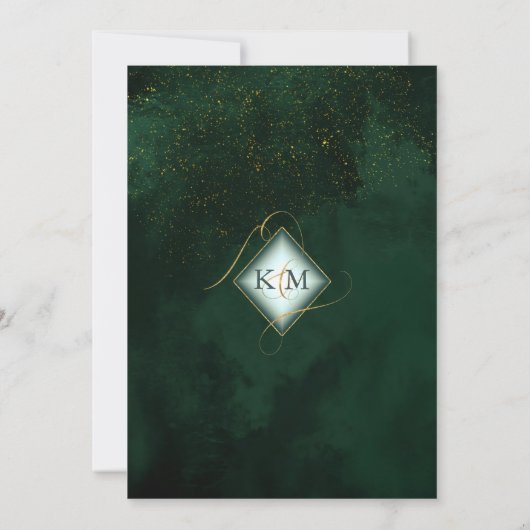 Save The Date Fine Lines Gold Abstrait Mariage Emerald ID867 (Dos)