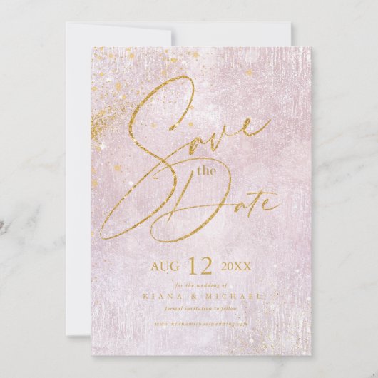 Save The Date Fine Lines Gold Abstrait Mariage Mauve ID867 (Devant)