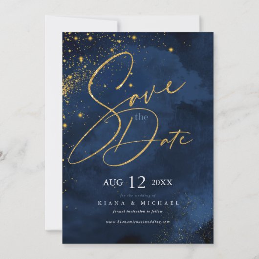 Save The Date Fine Lines Gold Abstrait Mariage Navy ID867 (Devant)