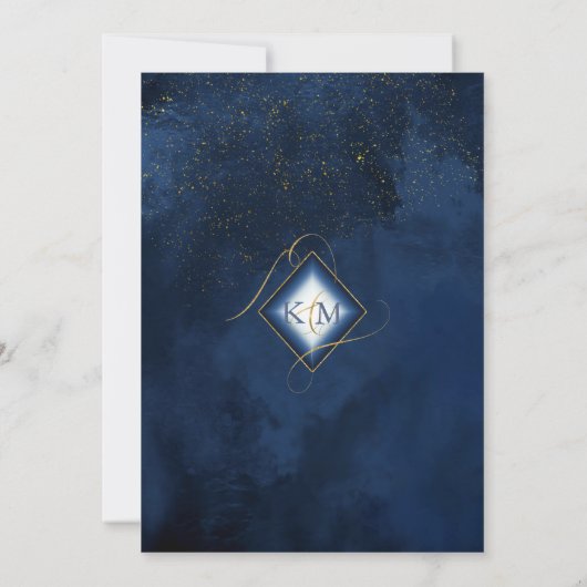 Save The Date Fine Lines Gold Abstrait Mariage Navy ID867 (Dos)