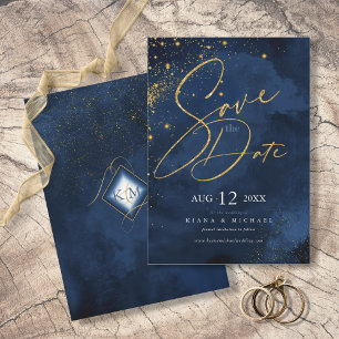 Save The Date Fine Lines Gold Abstrait Mariage Navy ID867