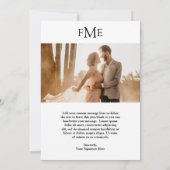 Save The Date Fiona Photo Gras Monogramme Mariage Moderne (Dos)