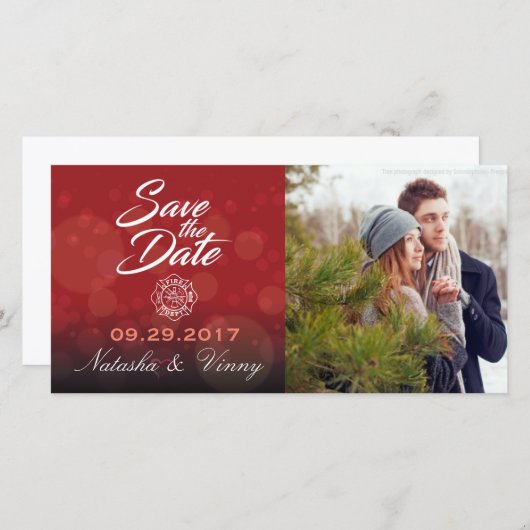 Save The Date Firefighter Sauvegardez la date Photocard 8"x4" (Devant / Derrière)