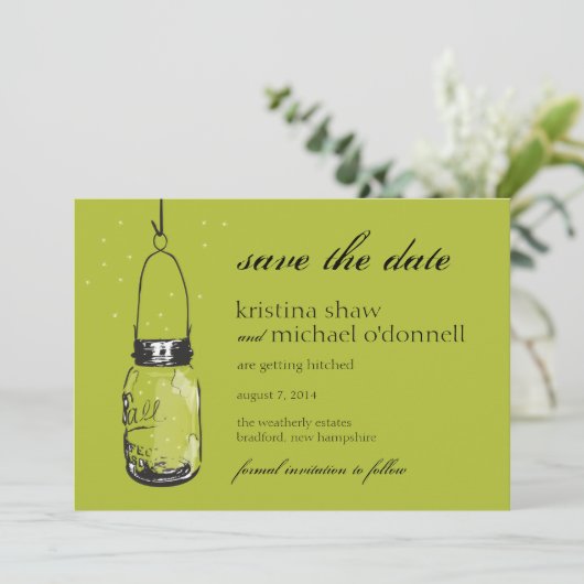 Save The Date Fireflies & Mason Jar Enregistrer la date (Debout devant)