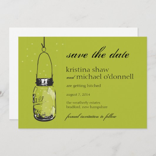 Save The Date Fireflies & Mason Jar Enregistrer la date (Devant / Derrière)