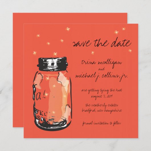 Save The Date Fireflies & Mason Jar Enregistrer la date (Devant / Derrière)