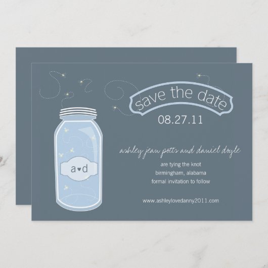 Save The Date Fireflies & Mason Jar Enregistrer la date (Devant / Derrière)