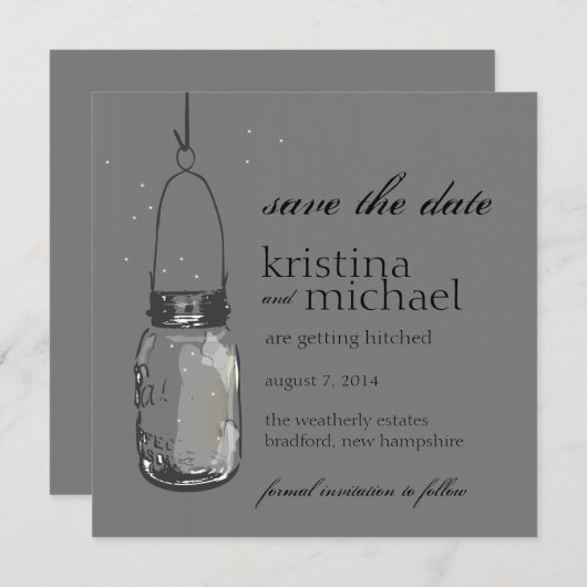 Save The Date Fireflies & Mason Jar Enregistrer la date (Devant / Derrière)