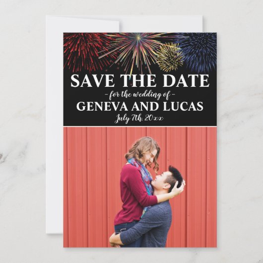 Save The Date Fireworks Sky 4 juillet Mariage Enregistrer la dat (Devant)