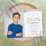 Save The Date First Holy Communion Elegant Silver Photo<br><div class="desc">An elegant First Holy Communion save the date invitation featuring delicate silver stardust. You can personalize with your celebration details in chic silver text and a special photo. Designed by Thisisnotme©</div>