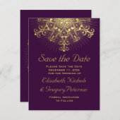 Save The Date Flacon d'or violet mariage d'hiver Enregistrer la (Devant / Derrière)