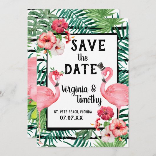 Save The Date Flamant rose à thème Enregistrer la date (Devant / Derrière)