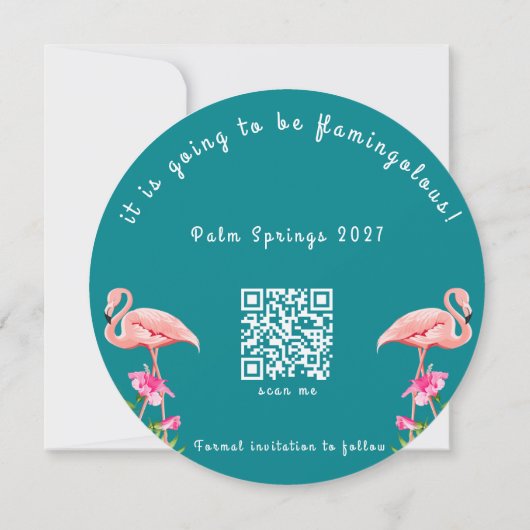 Save The Date Flamant rose floral tropical Mariage vert rose gra (Dos)
