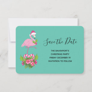 Save The Date Flamant rose rose à Santa Hat Noël Whimsical