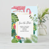 Save The Date Flamant rose rose élégant et Mariage Feuille tropi (Debout devant)