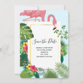 Save The Date Flamant rose rose élégant et Mariage Feuille tropi (Devant)