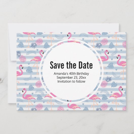 Save The Date Flamant rose Whimsical et ananas Motif Anniversair (Devant)