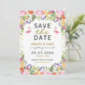 Save The Date Flamingo Fleurs Tropicales Mariage Économisez La D (Debout devant)