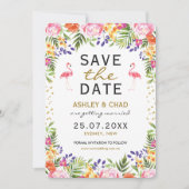 Save The Date Flamingo Floral Tropical Mariage Économisez La Dat (Devant)