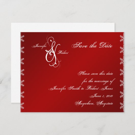 Save The Date Flamme de neige blanc rouge Mariage d'hiver Sauvez (Devant / Derrière)