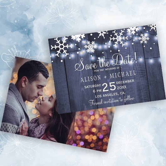 Save The Date Flammes de neige rustiques mariage photo hiver enr