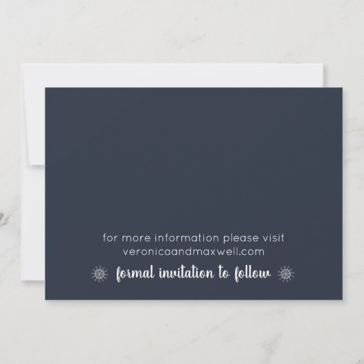 Save The Date Flèche de neige simple et élégante bleu foncé hive (Dos)