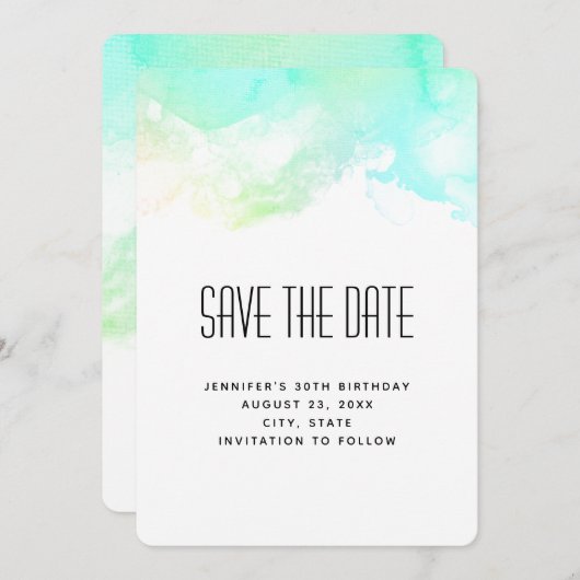 Save The Date Flèches Abstraites vert et bleu (Devant / Derrière)