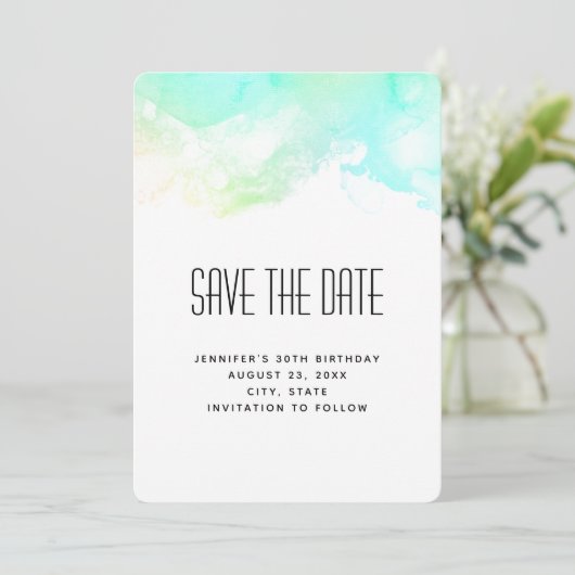 Save The Date Flèches Abstraites vert et bleu (Debout devant)