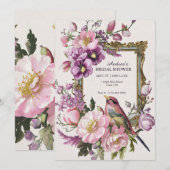 Save The Date Fleur aquarelle rose fleurir oiseau enterrement de (Devant / Derrière)