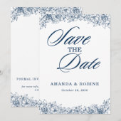 Save The Date Fleur Bleu Blanc Élégant Simple Enregistrer La Dat (Devant / Derrière)