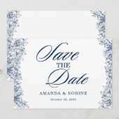 Save The Date Fleur Bleu Blanc Élégant Simple Enregistrer La Dat (Devant / Derrière)