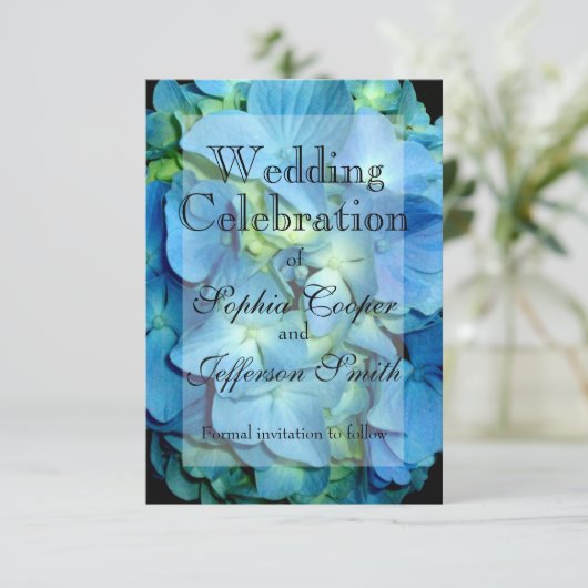 Save The Date Fleur bleue florale bleu Hydrangea (Debout devant)