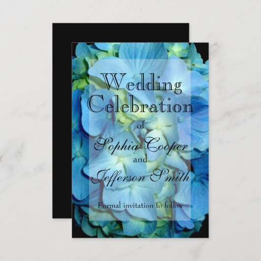 Save The Date Fleur bleue florale bleu Hydrangea (Devant / Derrière)